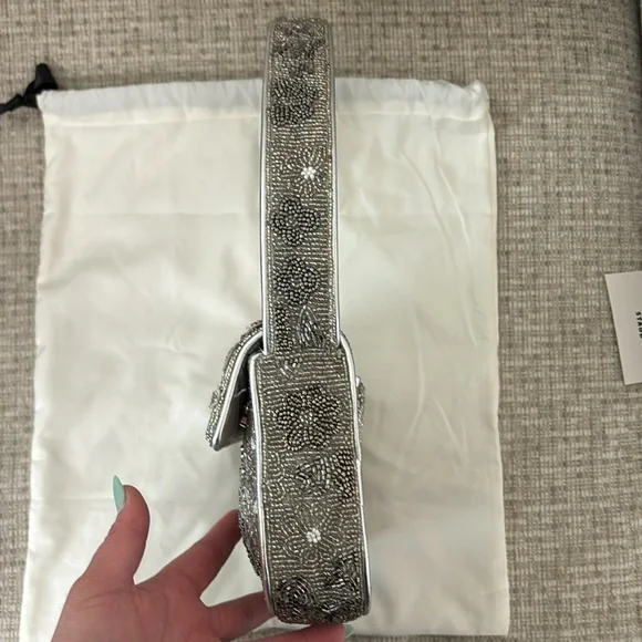 STAUD Tommy Beaded Flap Shoulder Bag (NWOT) - Silver Garden Party